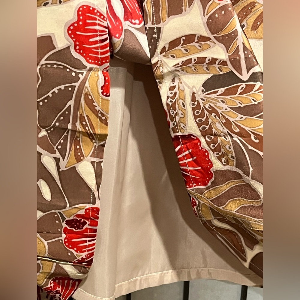 HARVE BENARD A-Line Midi Skirt — Red & Tan Hibiscus Print SILK COLLECTION 18W - Picture 7 of 9